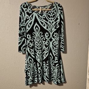 Cezanne Black and Light Blue Long Sleeve Dress
